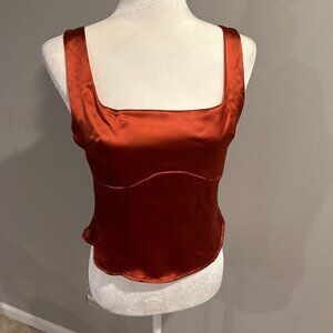 NWT Lulus Rust Orange Satin Like Tank Top Shirt Medium